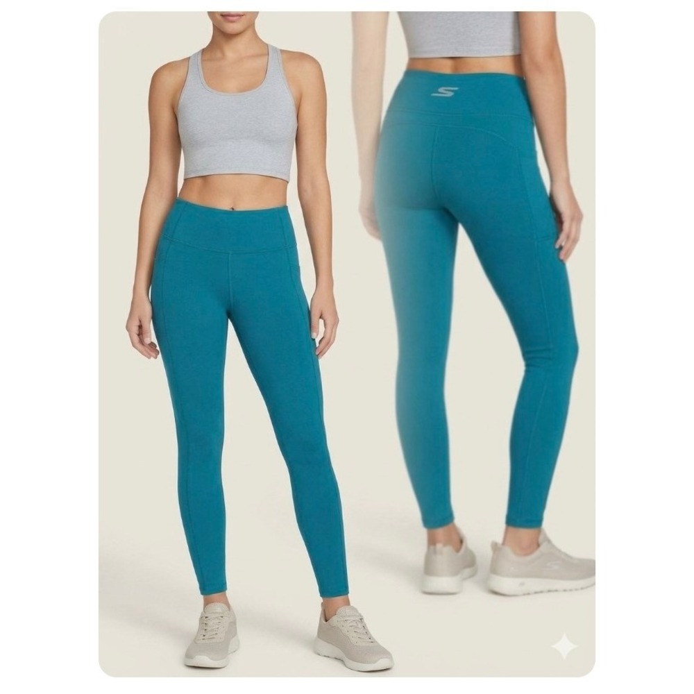 Skechers GOwalk High Waisted Leggings Teal Blue XS Pockets Athleisure Yoga